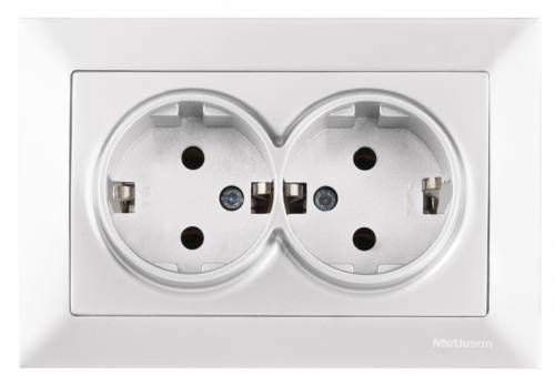 Candela Double Socket Earthed Porcelain White