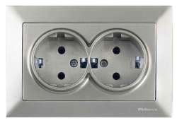 Candela Double Socket Earthed Porcelain White - Thumbnail