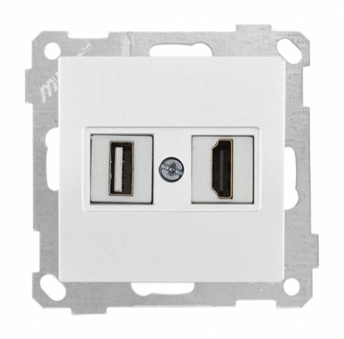 Data Socket 1*USB/1*HDMI Socket (mech+plate) White