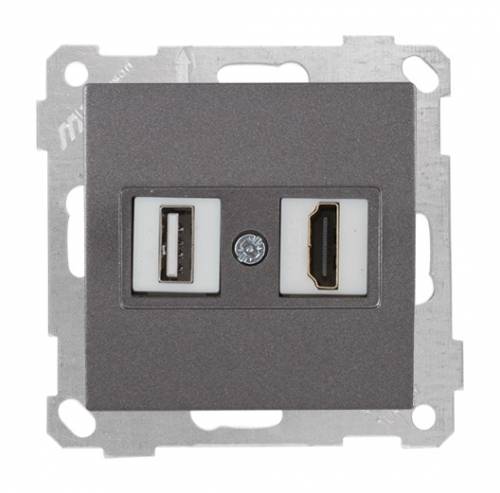 Data Socket 1*USB/1*HDMI Socket (mech+plate) White