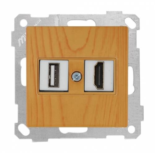 Data Socket 1*USB/1*HDMI Socket (mech+plate) White