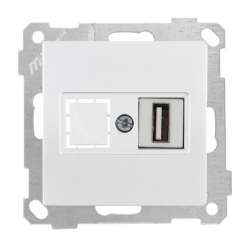 Data Socket 1*USB Socket (mech+plate) White - Thumbnail