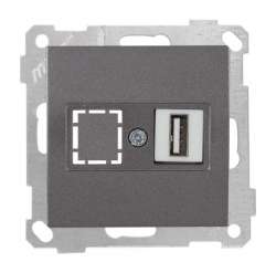 Data Socket 1*USB Socket (mech+plate) White - Thumbnail