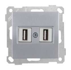 Data Socket 2*USB Socket (mech+plate) White - Thumbnail