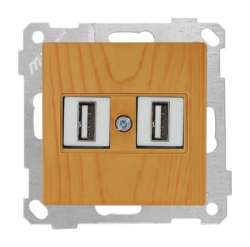 Data Socket 2*USB Socket (mech+plate) White - Thumbnail