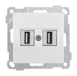 Data Socket 2*USB Socket (mech+plate) White - Thumbnail