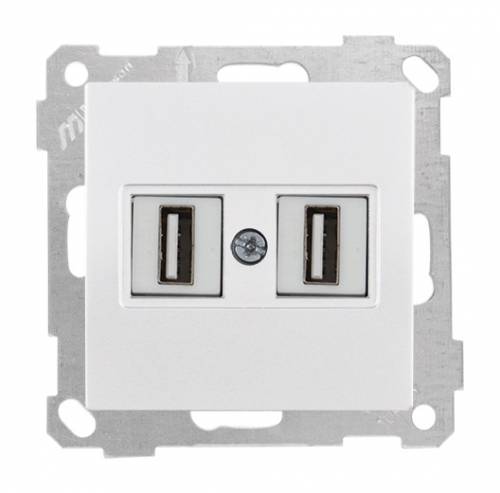 Data Socket 2*USB Socket (mech+plate) White