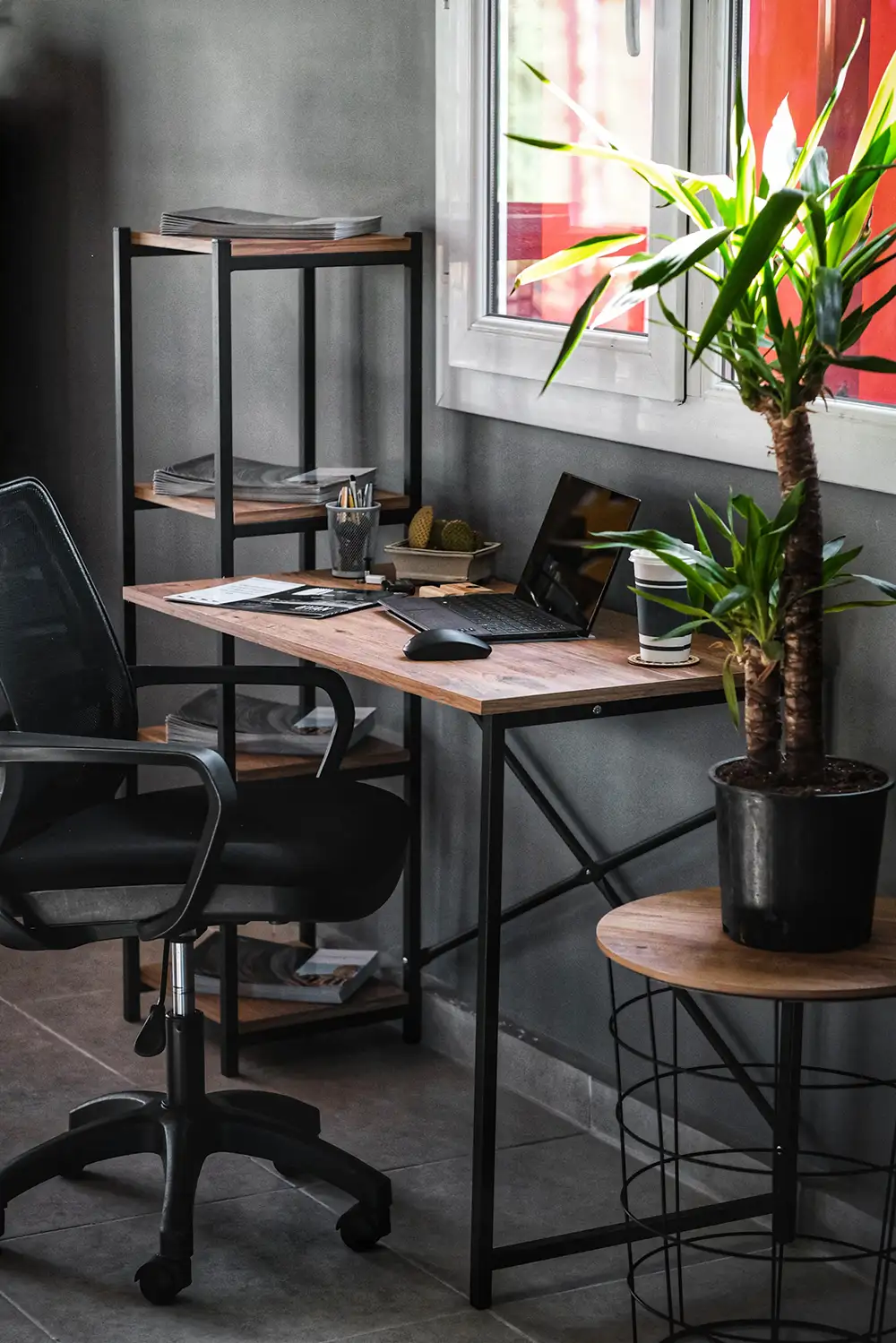 Desk With Wooden Shelves - Thumbnail