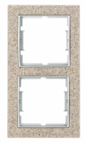 Elitra Marble 2 Gang Vertical Frame Sand Stone-Silver