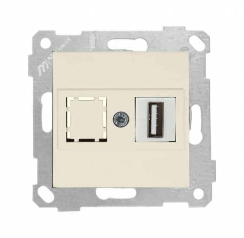 Rita Mechanism+Plate Data Socekt 1*USB White