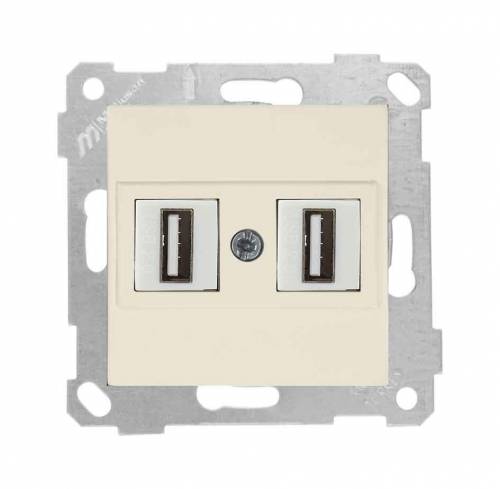 Rita Mechanism+Plate Data Socekt 2*USB White