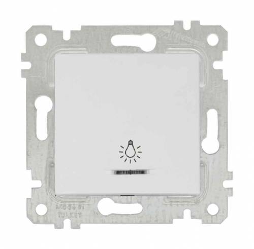 Rita Mechanism+Plate Illuminated One Gang One Way (Push Plate) Switch White (Easy Connection)