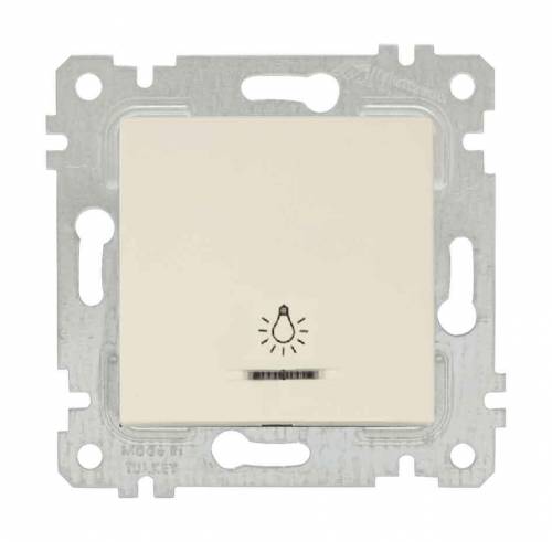 Rita Mechanism+Plate Illuminated One Gang One Way (Push Plate) Switch White (with Screw)