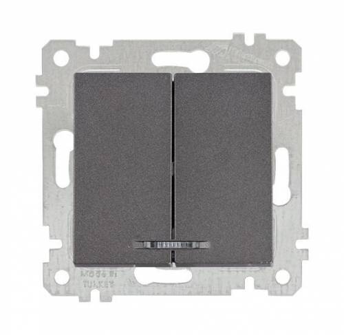 Rita Mechanism+Plate Illuminated Two Gang One Way Switch White (with Screw)