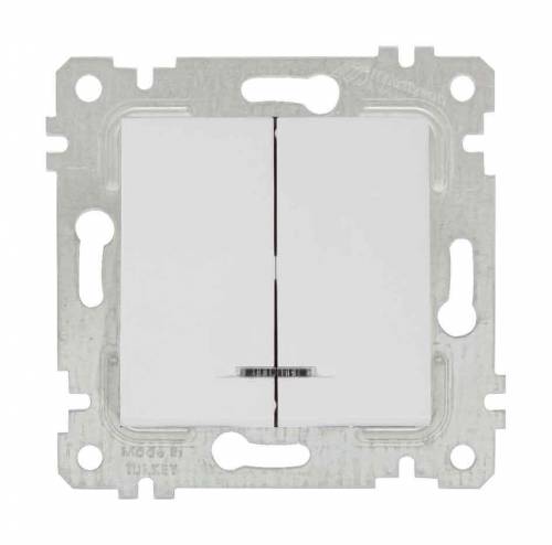 Rita Mechanism+Plate Illuminated Two Gang One Way Switch White (with Screw)