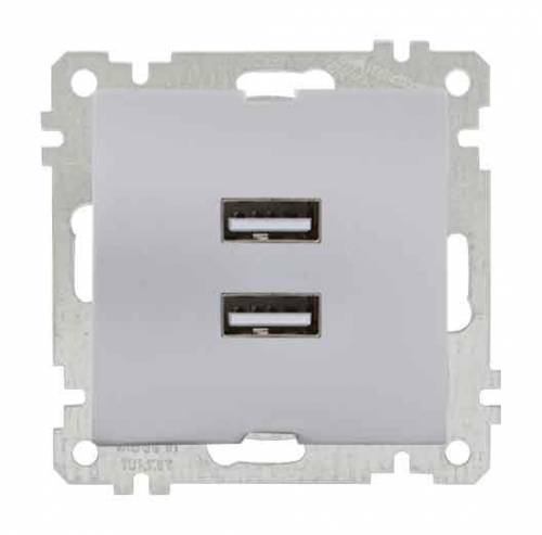 USB Charge Two Socket (Mech+plate) White